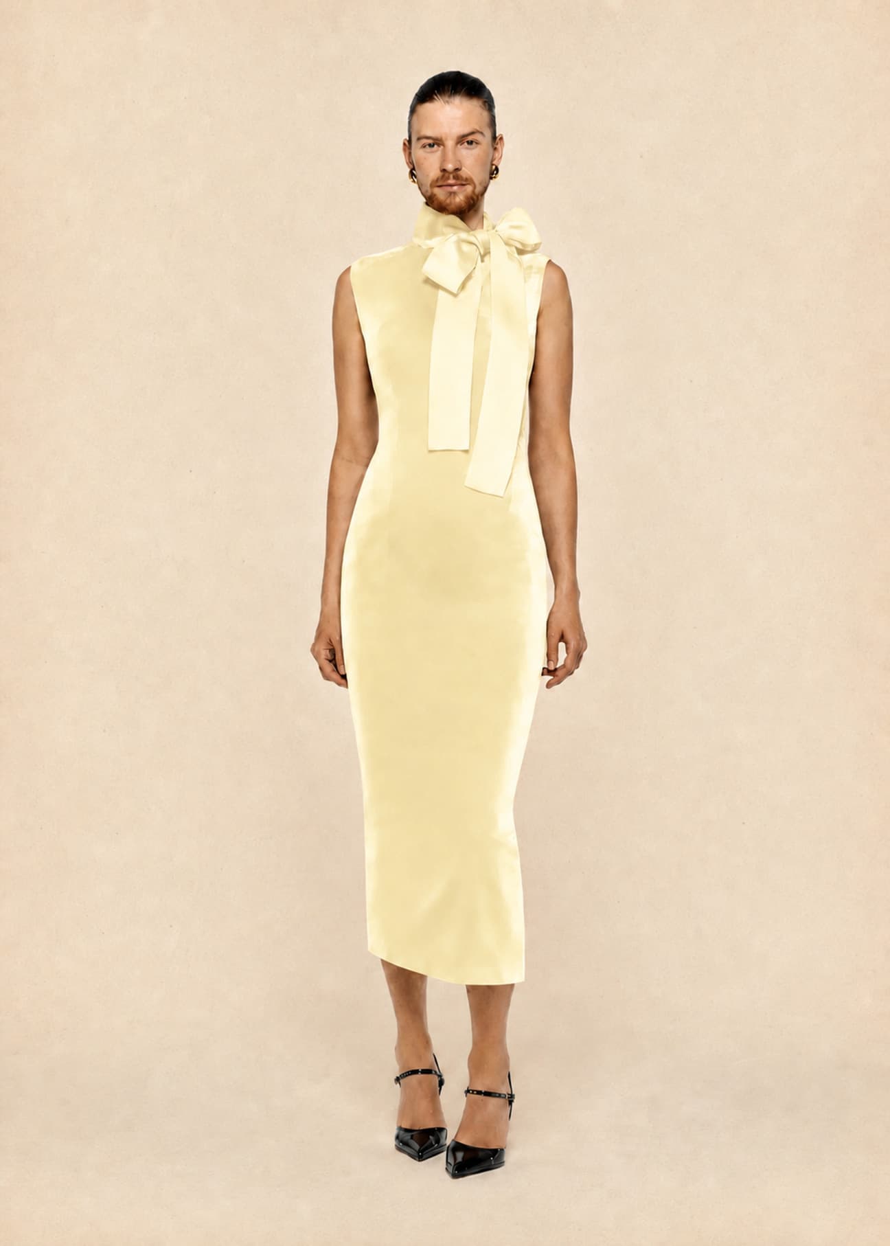 Velvet Evening Dress in Butter Yellow Cream