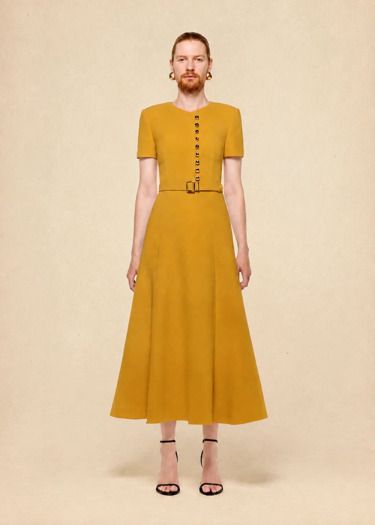 Wool Sculpted Dress in Mustard