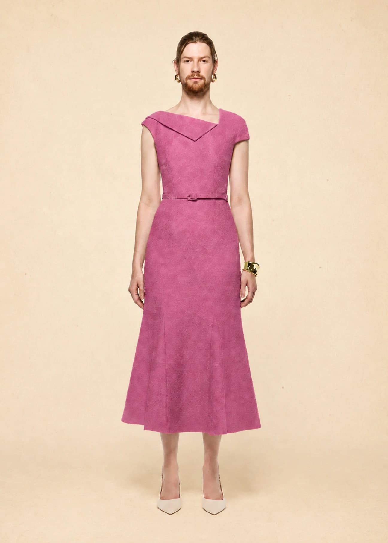 Bouclé Drape Dress in Mauve