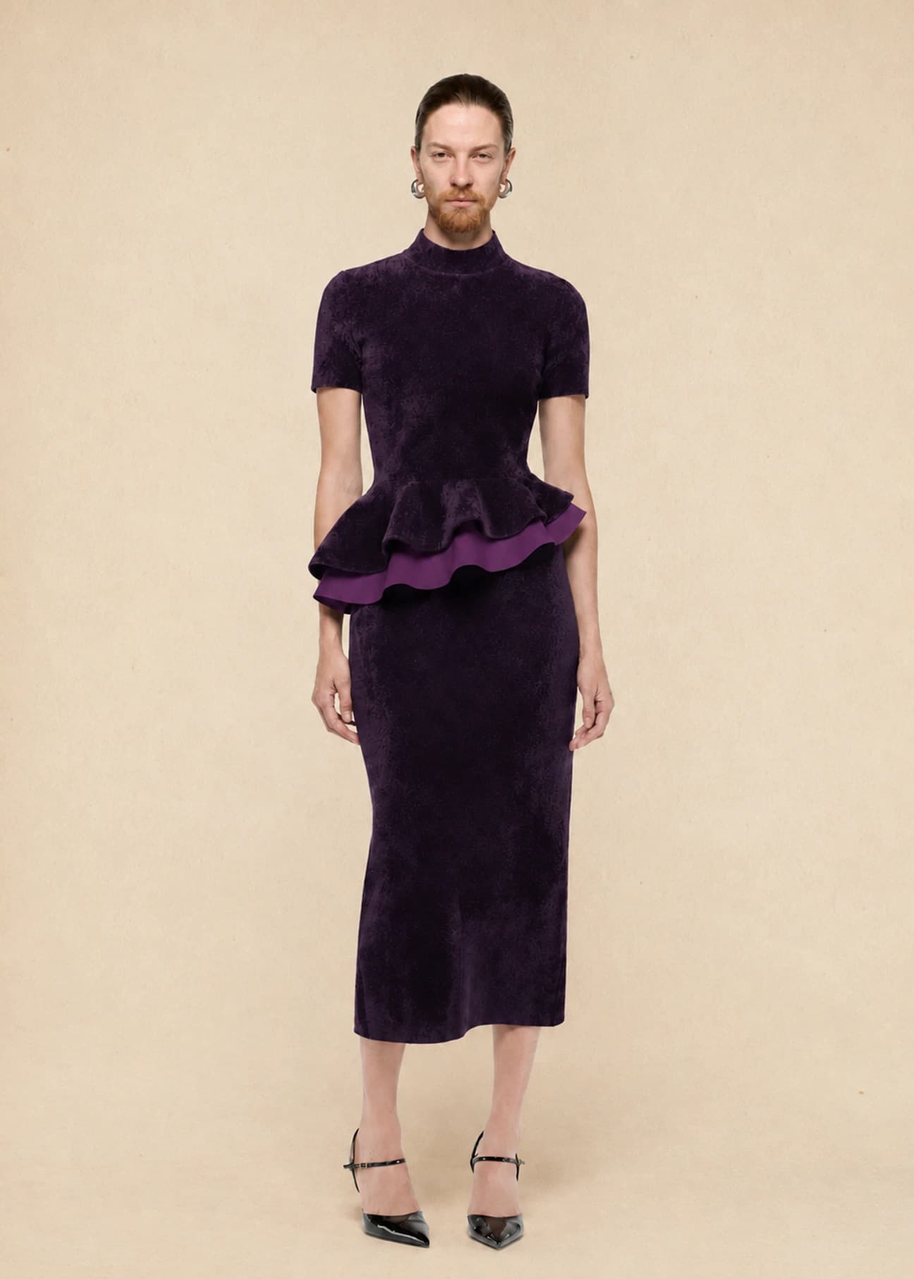 Crochet Knit Dress in Dark Purple