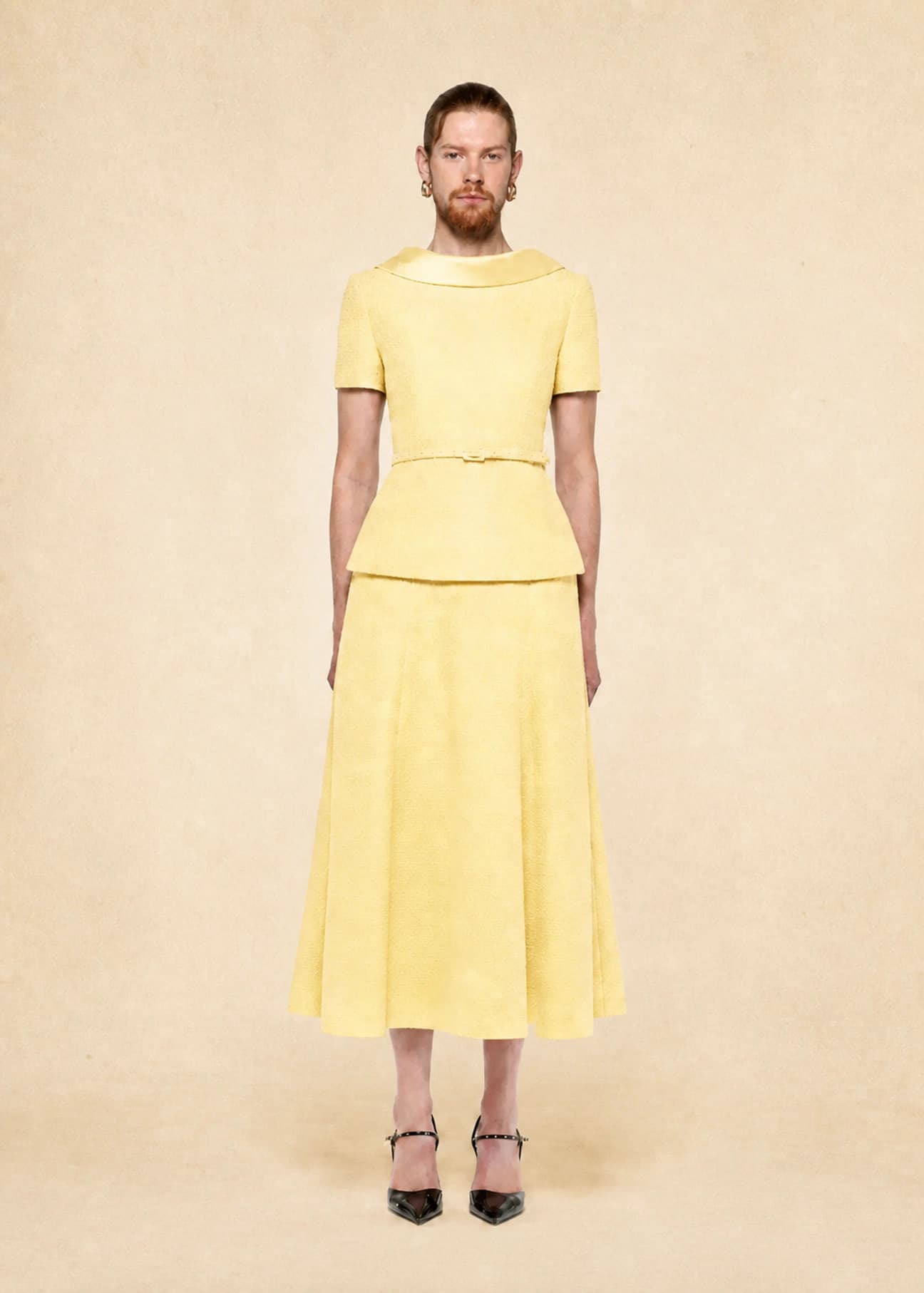 Bouclé Column Dress in Butter Yellow Cream