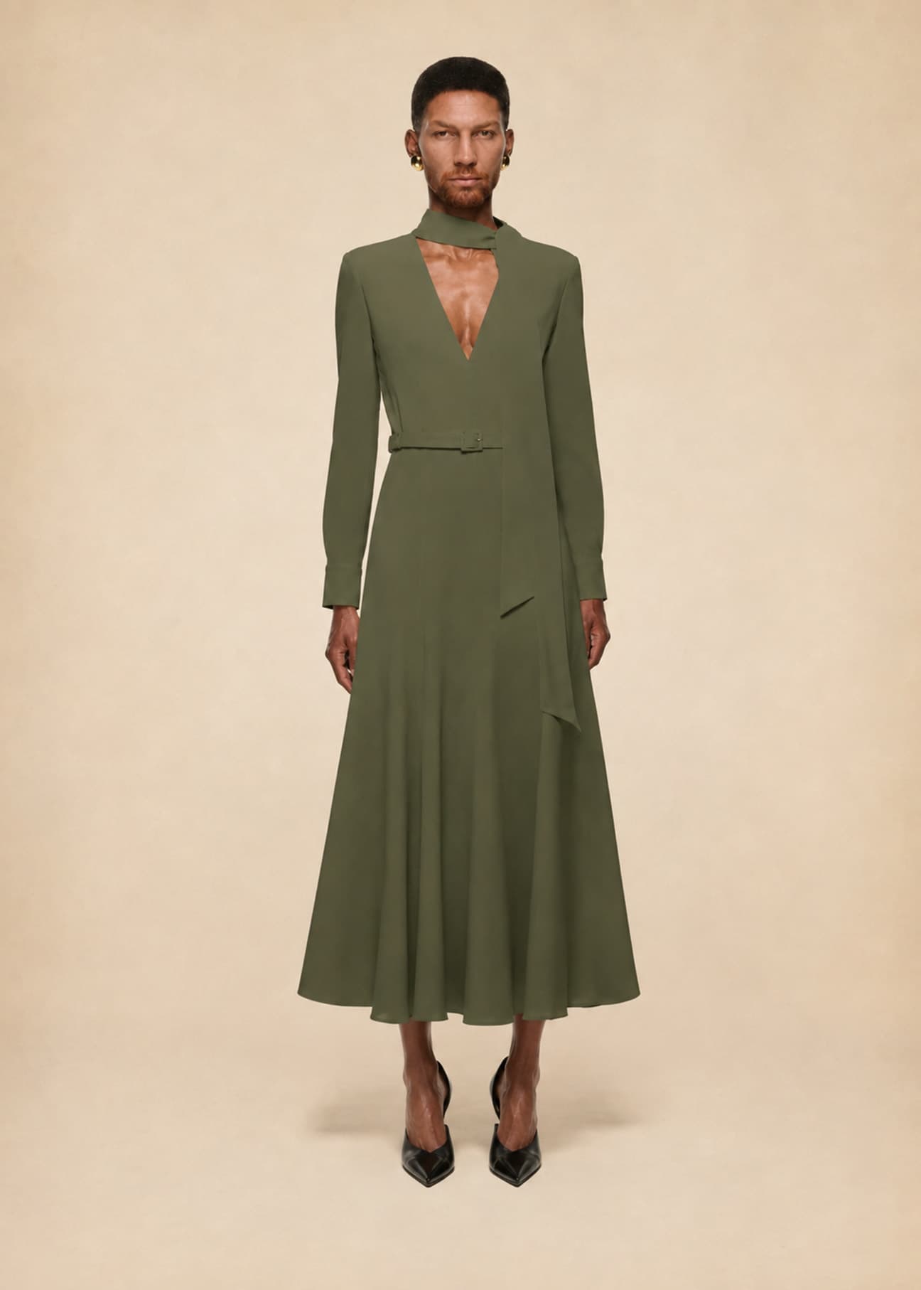 Light Cady Cut Out Dress in Olive Green